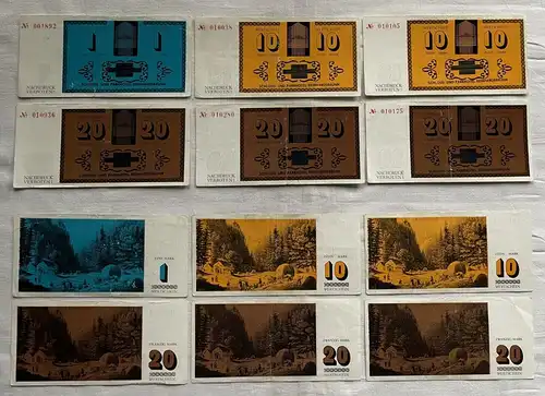 6x Banknoten Wertschein DDR 1-20 Mark Schloß Parkhotel Reinhardsbrunn  (162398)