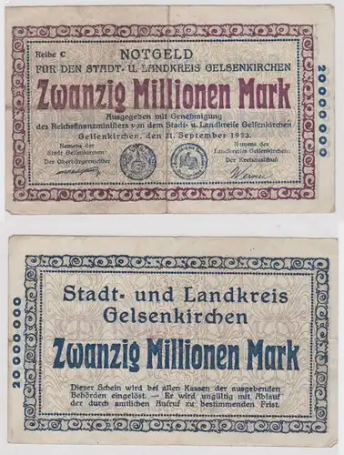 Banknote 20 Millionen Mark Stadt- und Landkreis Gelsenkirchen 21.9.1923 (155731)