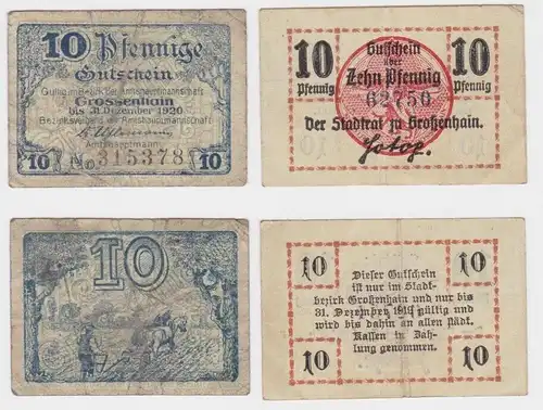 2x 10 Pfennig Banknote Notgeld Stadt Großenhain 1920 (157418)