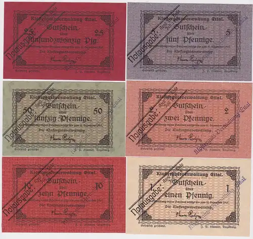 6 Banknoten Notgeld Klostergutsverwaltung Ettal Juli 1919 (122526)