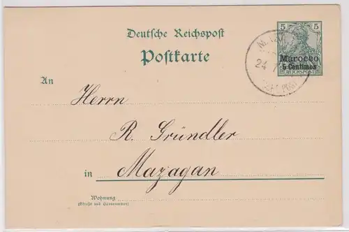 20003 Ganzsache P5 Deutsche Post Marokko Stempel Mazagan 1901