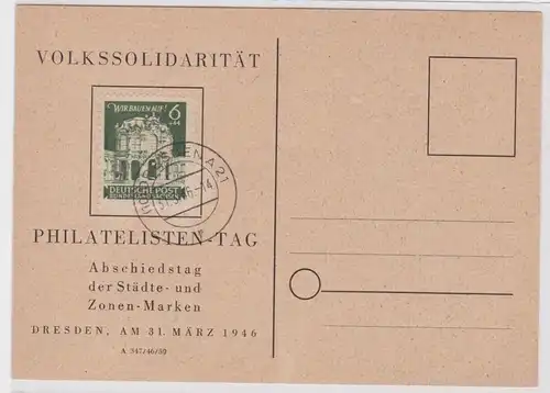 50676 Postkarte Dresden Volkssolidarität Philatelistentag am 31.März 1946