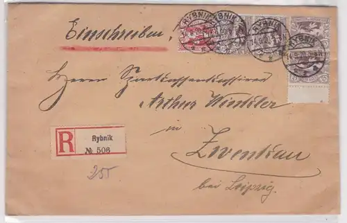 56054 Einschreiben Brief Oberschlesien Rybnik nach Zwenkau 1920 Michel 19 MiF