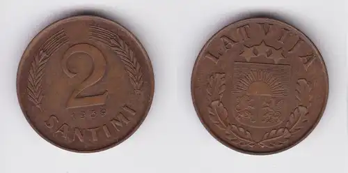 2 Santimi Kupfer Münze Lettland 1939 ss (152186)