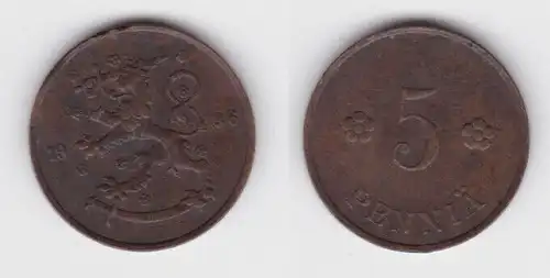 5 Penniä Kupfer Münze Finnland 1936 (142724)