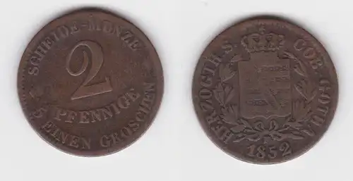 2 Pfennig Kupfer Münze Sachsen-Coburg-Gotha 1852 F f.ss (141293)