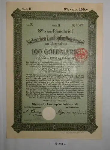100 Goldmark Pfandbrief Sächsische Landespfandbriefanstalt Dresden 1926 (131749)