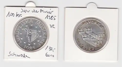 100 Kronen Silbermünze Schweden Jahr der Musik 1985 vz (143656)