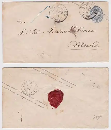 07080 AD Preußen Ganzsache Nordhausen nach Detmold 1864 Michel U21
