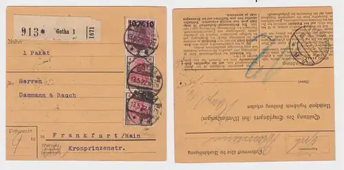 97515 Paketkarte Gotha nach Frankfurt 1922 Tarquadrat Gotha 1