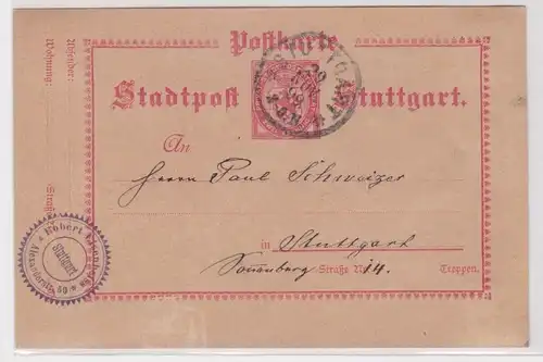 53437 Postkarte Stadtpost Stuttgart Stempel Robert Eisenbeiss 1899