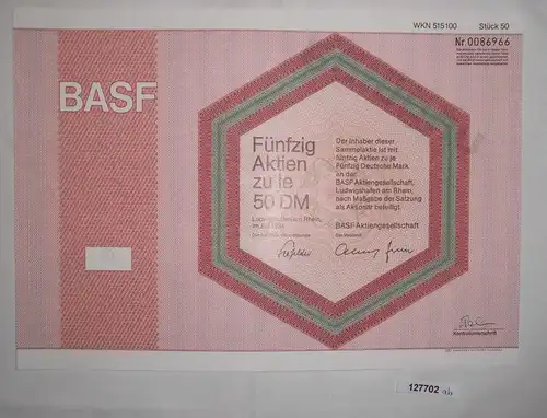 50 Mark fünfzig Aktien BASF AG Ludwigshafen am Rhein Juli 1984 (127702)
