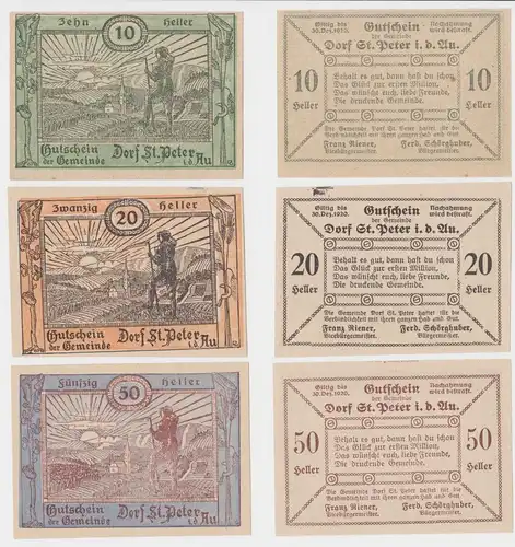 3 Banknoten 10 bis 50 Heller Notgeld Gemeinde Dorf Sankt Peter (151935)