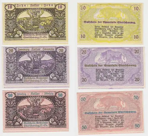 3 Banknoten 10 bis 50 Heller Notgeld Gemeinde Eberschwang (154059)