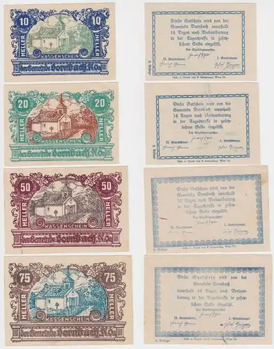 4 Banknoten 10 bis 75 Heller Notgeld Gemeinde Dornbach (150924)
