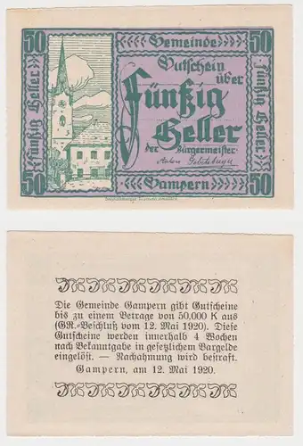 50 Heller Banknote Notgeld Gemeinde Gampern 12.05.1920 (148686)