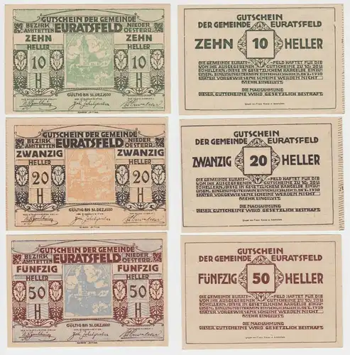 3 Banknoten 10 bis 50 Heller Notgeld Gemeinde Euratsfeld (140299)