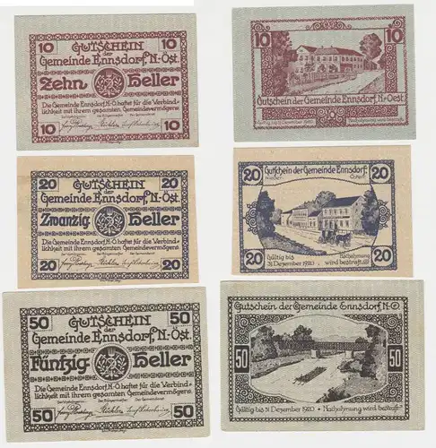 3 Banknoten 10 bis 50 Heller Notgeld Gemeinde Ennsdorf (144449)