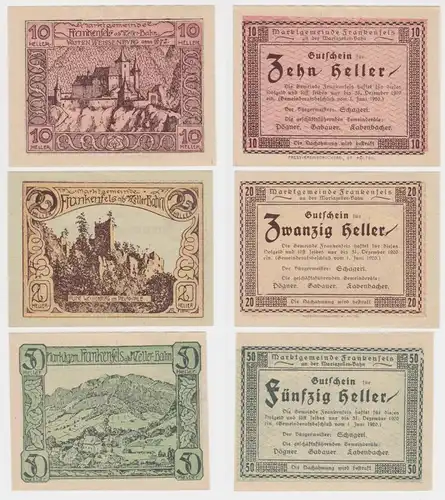 3 Banknoten 10 bis 50 Heller Notgeld Marktgemeinde Frankenfels (142493)
