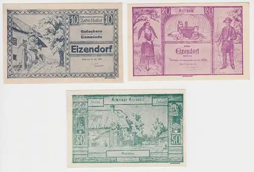 3 Banknoten 10 bis 50 Heller Notgeld Gemeinde Eizendorf (149049)