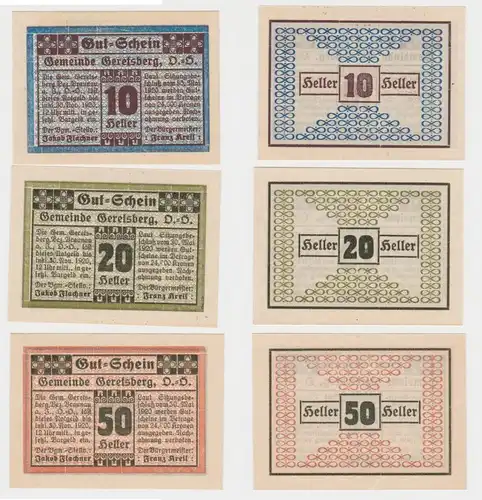 3 Banknoten 10 bis 50 Heller Notgeld Gemeinde Geretsberg (149966)
