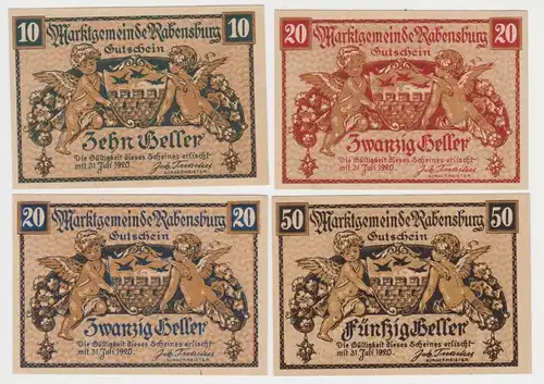4 Banknoten 10 bis 50 Heller Notgeld Marktgemeinde Rabensburg (140730)