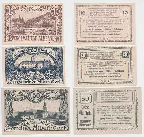 3 Banknoten 10 bis 50 Heller Notgeld Marktgemeinde Alberndorf 1920 (151979)