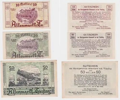 3 Banknoten 10 bis 50 Heller Notgeld Gemeinde Altenmarkt a.d. Triesting (154439)