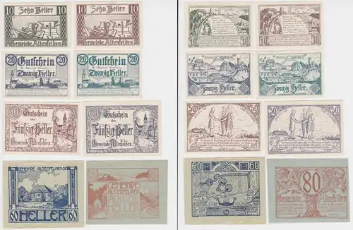 8 Banknoten 10 bis 80 Heller Notgeld Gemeinde Altenfelden (154291)