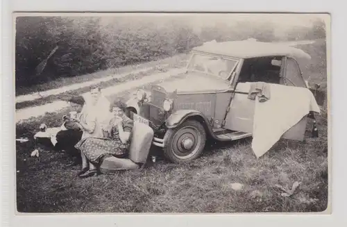 87922 Original Foto Oldtimer Wanderer W10 /IV Cabriolet beim Picknick um 1930