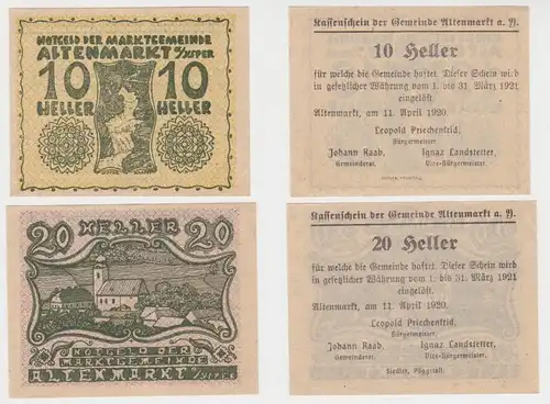 2 Banknoten 10 und 20 Heller Notgeld Gemeinde Altenmarkt a. Ysper 1920 (151696)