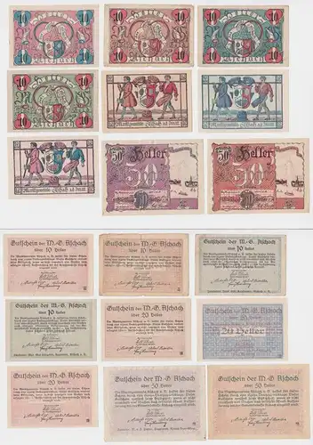 9 Banknoten 10 bis 50 Heller Notgeld Marktgemeinde Aschach a. Donau (152367)
