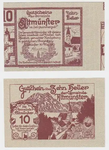 Fehldruck 10 Heller Banknote Notgeld Gemeinde Altmünster 20.05.1920 (152306)