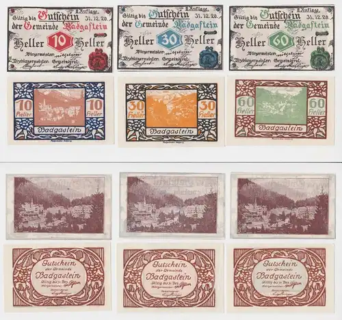6 Banknoten 10 bis 60 Heller Notgeld Gemeinde Badgastein (154441)