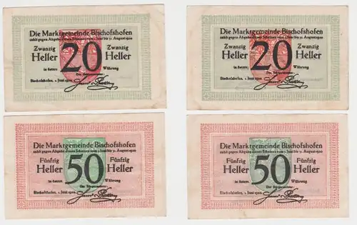 2 Banknoten 20 und 50 Heller Notgeld Gemeinde Bischofshofen 1920 (150045)