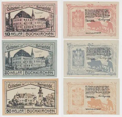 3 Banknoten 10 bis 50 Heller Notgeld Gemeinde Buchkirchen (154391)