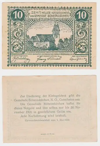 10 Heller Banknote Notgeld Gemeinde Böheimkirchen 1920 (154056)