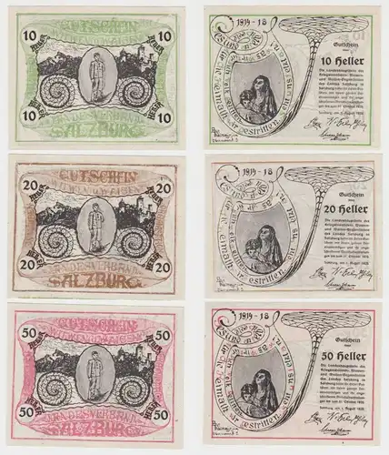 3 Banknoten 10 bis 50 Heller Notgeld Landesverband Salzburg (145326)