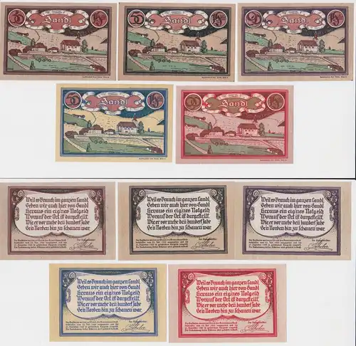 5 Banknoten 30 bis 90 Heller Notgeld Gemeinde Sandl 1920 (144452)