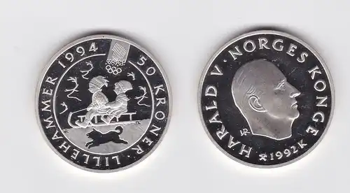 50 Kronen Silber Münze Norwegen Olympiade 1994 Lillehammer 1992 (119520)