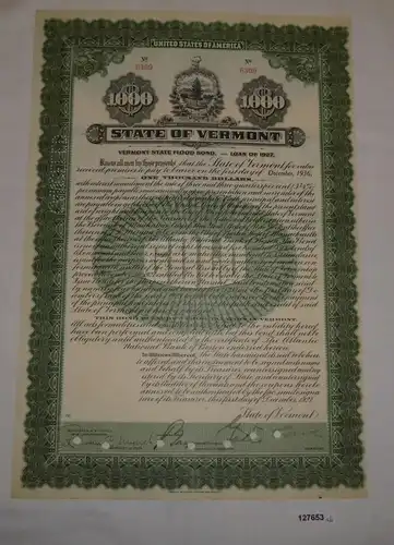 1000 Dollar Aktie State of Vermont Flood Bond USA 1. Dezember 1927 (127653)