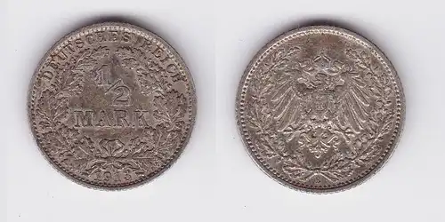1/2 Mark Silber Münze Kaiserreich 1913 E, Jäger 16  (119461)