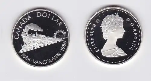 1 Dollar Silber Münze Canada Kanada 100 Jahre Eisenbahn Vancouver 1986 (119699)