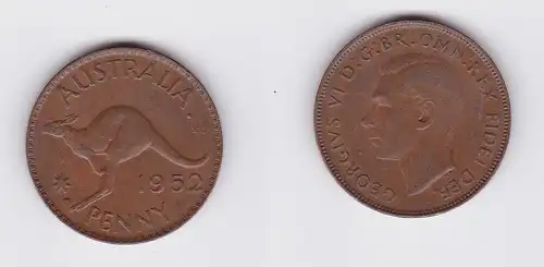 1 Penny Kupfer Münze Australien Känguru 1952 (118554)