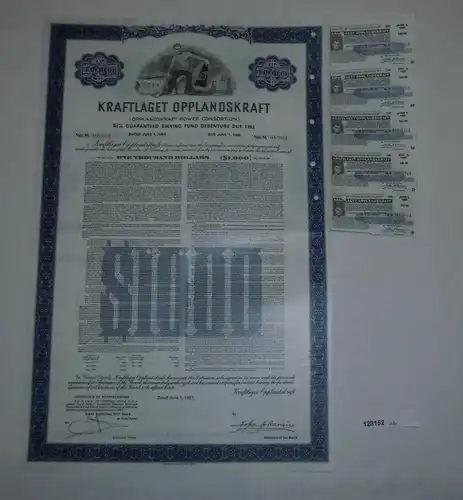 1000 Dollar Aktie Kraftlaget Opplanskraft Power Consortium 1. Juni 1967 (128152)