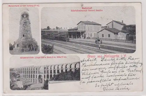 99203 Mehrbild Ak Gruß aus Herlasgrün im Vogtland Bahnhof usw. 1916