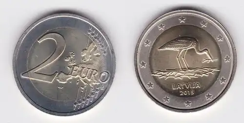 2 Euro Gedenkmünze Lettland 2015 Schwarzstorch Stgl. (124114)
