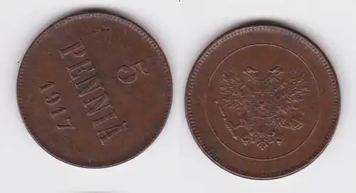 5 Penniä Kupfer Münze Finnland 1917 ss+ (143244)