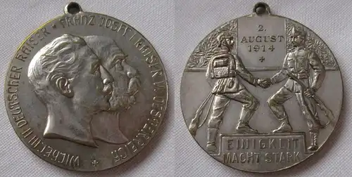 versilberte Medaille Bündnis Deutschland Österreich 1.Weltkrieg 1914 (162617)