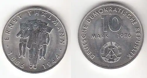 DDR Gedenk Münze 10 Mark Ernst Thälmann 1986 (113904)